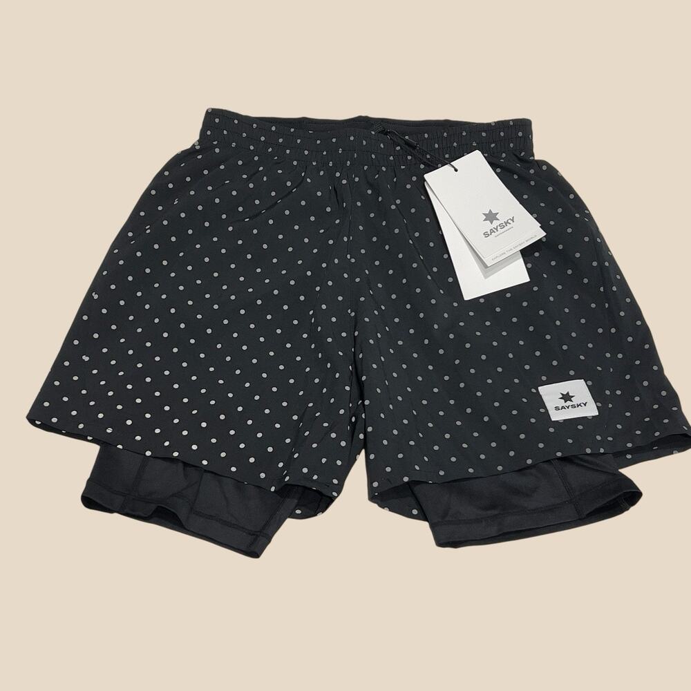 SAYSKY Reflective Polka 2 in 1 Pace Shorts Womens Size XS Black Polka Dot